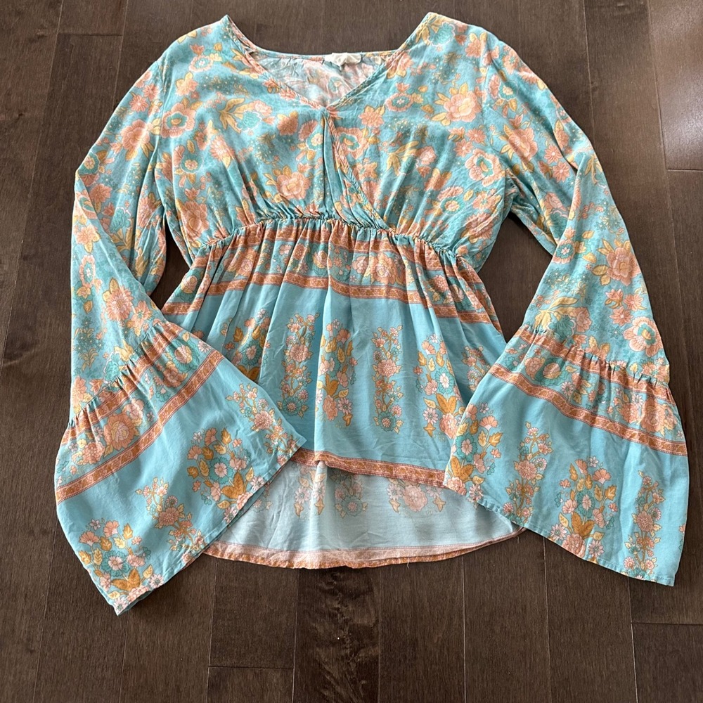 Heyson Cottagecore Floral Babydoll Top Western‎ Bell Sleeve Festival Feminine S
